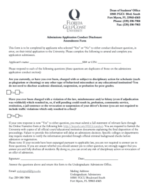 FGCU Conduct Disclosure Amendment Form