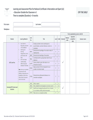 Learning and Assessment Plan for National Certificate in Recreation and Sport