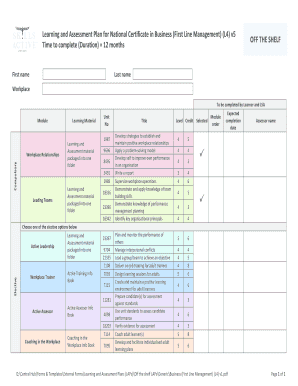 National Certificate Business First Line Management Learning Plan