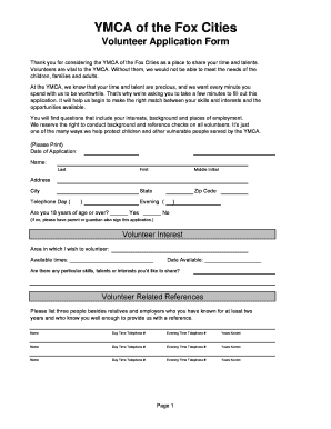 YMCA Volunteer Application Form