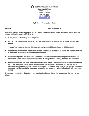 High School Completion Status Form
