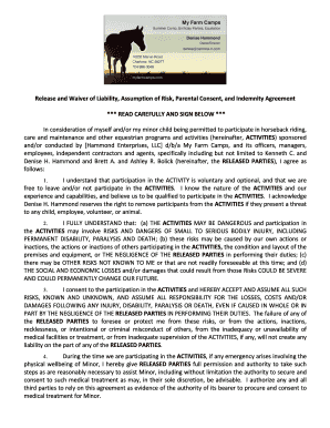 Release and Waiver of Liability for Horseback Riding
