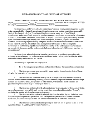 Release of Liability and Covenant Not to Sue