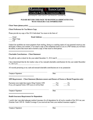 2014 Individual Tax Return Information Form