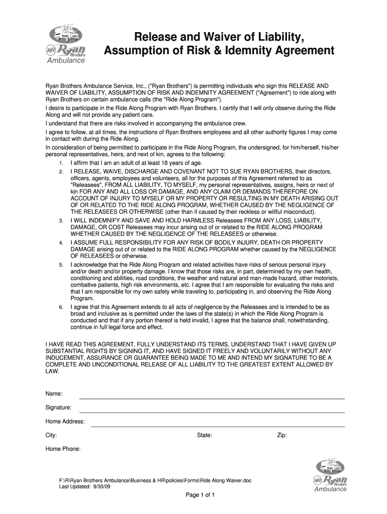 Fillable Online ryanbros Ride Along Waiver.doc Fax Email Print pdfFiller