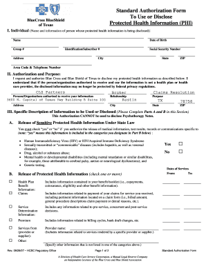 BlueCross BlueShield Texas Health Information Authorization Form