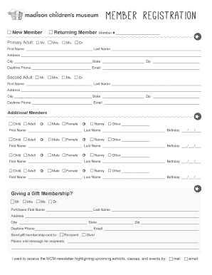 Madison Children's Museum Membership Application