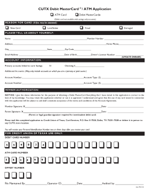 CUTX Debit MasterCard Application