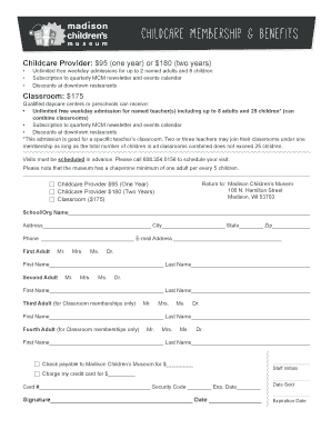 Madison Children's Museum Childcare Membership Form