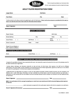 Adult Player Registration Form