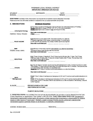 Ohio School Immunization Form