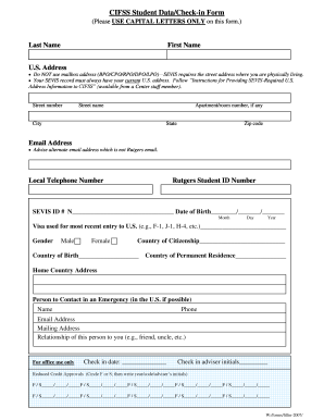 CIFSS Student Data/Check-in Form
