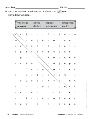 Actividad de vocabulario en español