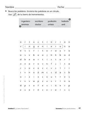 Hoja de vocabulario en español