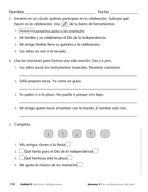 Hoja de trabajo de ejercicios de español