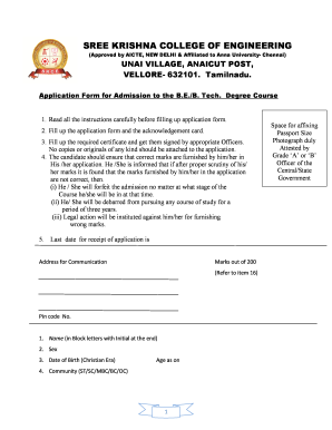 B.E./B.Tech Admission Application Form