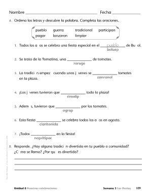 Hoja de actividades de español