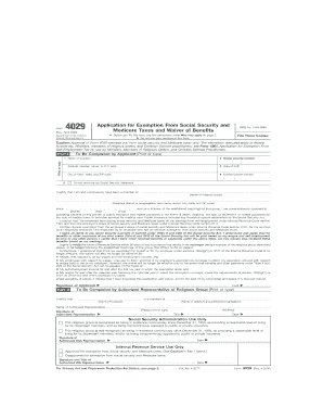 Form 4029 Application for Exemption From Social Security and Medicare Taxes