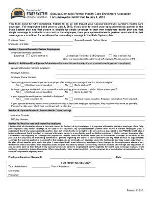 Spouse Domestic Partner Health Care Enrollment Attestation