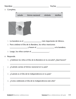 Hoja de trabajo para la celebración del Día de la Bandera de México