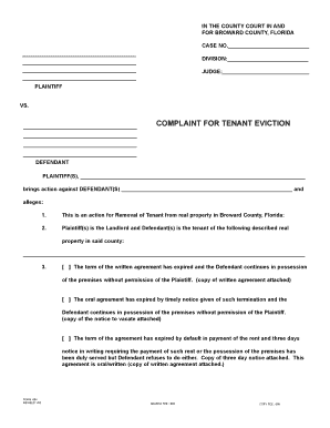 Complaint for Tenant Eviction