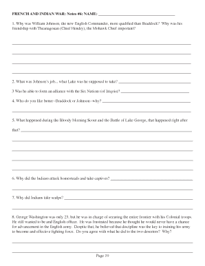 French and Indian War Worksheet