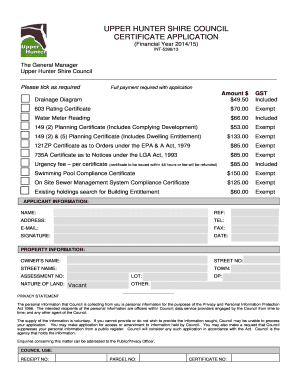 Upper Hunter Shire Council Certificate Application