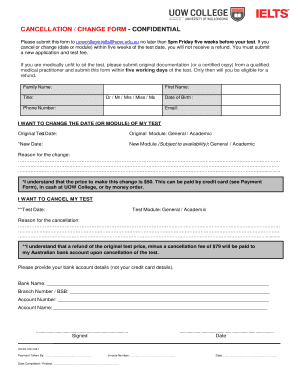 IELTS Test Cancellation/Change Form