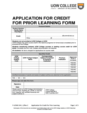 Application for Credit for Prior Learning