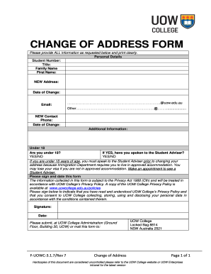 UOW College Change of Address Form