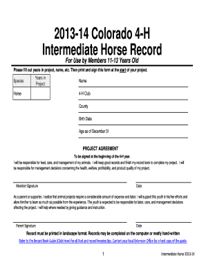 Colorado 4-H Intermediate Horse Record Form