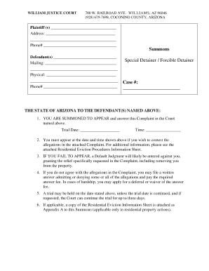 Arizona Special Detainer Summons