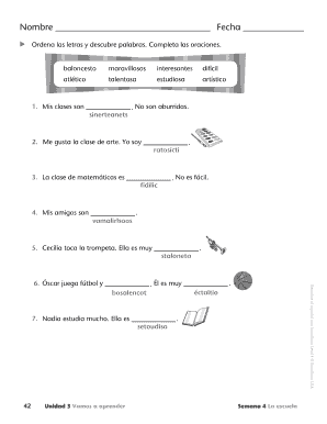 Hoja de vocabulario en español