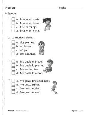 Cuestionario de partes del cuerpo y actividades en español