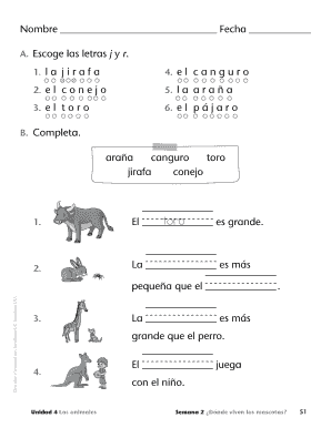 Hoja de trabajo de identificación de animales en español