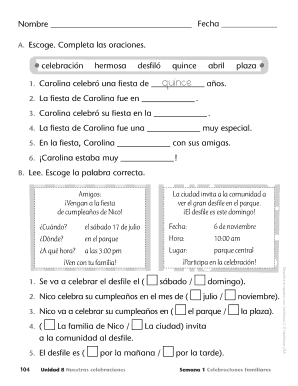 Ejercicio de español sobre celebraciones