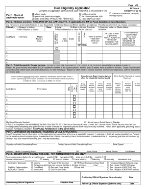 Iowa School Meals Eligibility Application