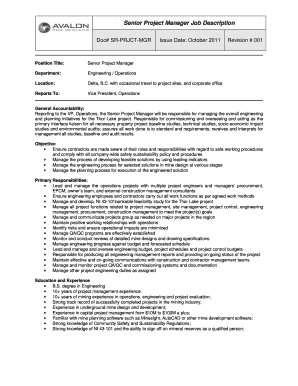 Senior Project Manager Job Description