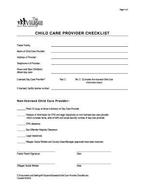 Child Care Provider Checklist