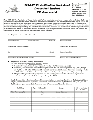 2014–2015 Verification Worksheet