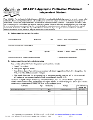 2014-2015 Aggregate Verification Worksheet