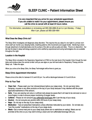 Sleep Clinic Patient Information Sheet