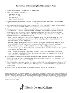 Illinois Central College Admission Form