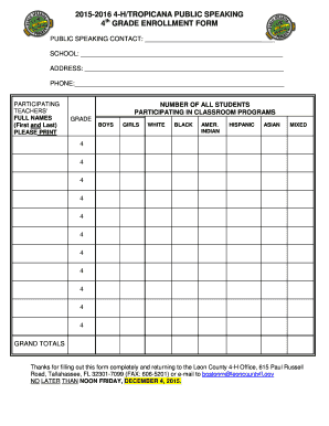 4-H/Tropicana Public Speaking Enrollment Form