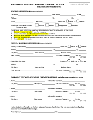 Emergency and Health Information Form