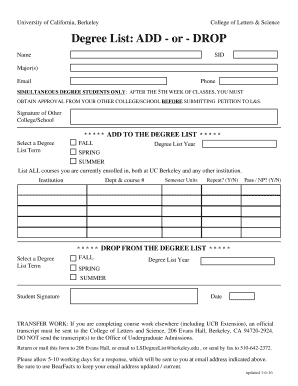 UC Berkeley Degree List Petition