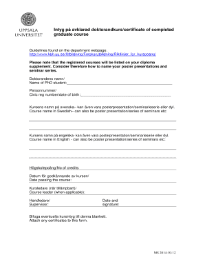 Certificate of Completed Graduate Course