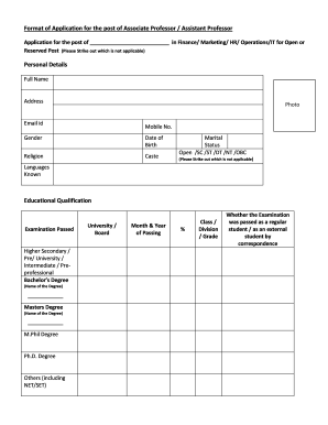 Application for Associate Professor or Assistant Professor