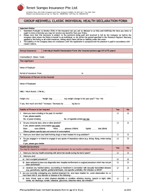 Group MediWell Classic Individual Health Declaration Form
