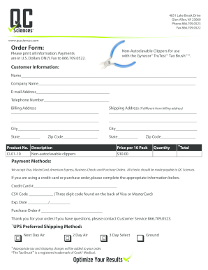 Order Form for Non-Autoclavable Clippers